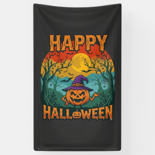 Frohes Halloween Kürbis Hexenhut Vollmond Fledermä Banner