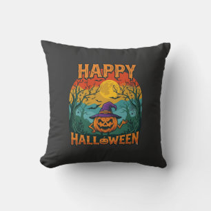 Frohes Halloween Kürbis Hexenhut Vollmond Fledermä Kissen
