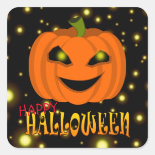 Frohes Halloween Kürbis mit Glitzer Quadratischer Aufkleber