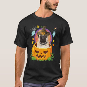 Frohes Halloween Kürbis Mops Hund Hexe Süße Mütze T-Shirt