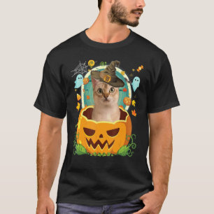 Frohes Halloween Kürbis Singapura Katze Hexe Niedl T-Shirt