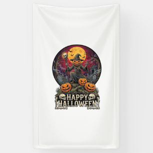 Frohes Halloween Kürbis Zauberer Friedhof Vollmond Banner