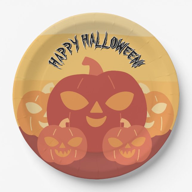 Frohes Halloween! Kürbisse Papier-Teller Pappteller (Vorderseite)