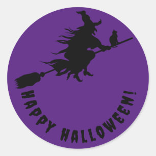 Frohes Halloween lila Hexe Runder Aufkleber