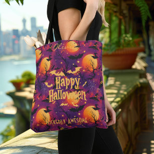 Frohes Halloween – Lila Mond, Fledermäuse & Verrüc Tasche