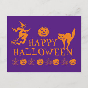 Frohes Halloween lila orange gruselig Postkarte