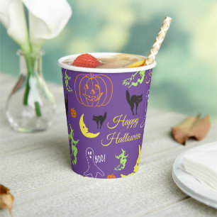 Frohes Halloween-Muster Lila Pappbecher