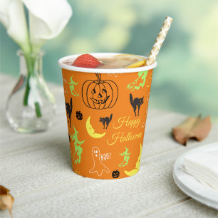Frohes Halloween-Muster Orange Pappbecher