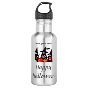 Frohes Halloween Namenstext Hexen Kürbis Laterne Edelstahlflasche