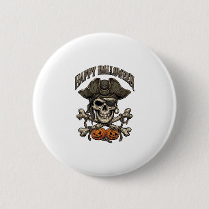Frohes Halloween Piratenschädel-Kreuzknochen-Kürbi Button