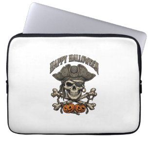 Frohes Halloween Piratenschädel-Kreuzknochen-Kürbi Laptopschutzhülle