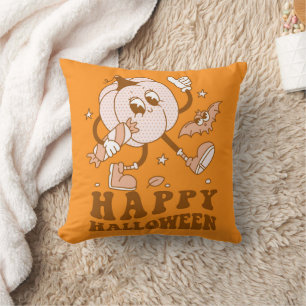 Frohes Halloween Retro gepunkteter Kürbis Kissen