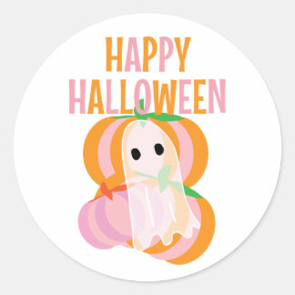 Frohes Halloween rosa Kürbisse und ein Geist Runder Aufkleber