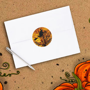 Frohes Halloween schwarze Hexe Runder Aufkleber