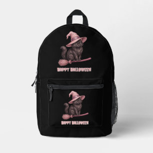 Frohes Halloween schwarze Hexenkatze Bedruckter Rucksack