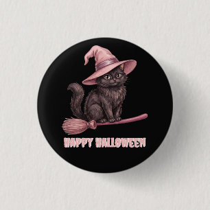 Frohes Halloween schwarze Hexenkatze Button