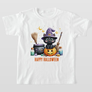 Frohes Halloween schwarze Hexenkatze T-Shirt