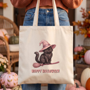 Frohes Halloween schwarze Hexenkatze Tragetasche