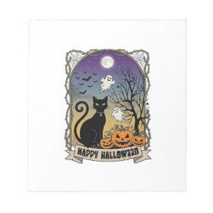 Frohes Halloween Schwarze Katze Geister Kürbisse_1 Notizblock