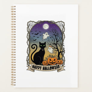 Frohes Halloween Schwarze Katze Geister Kürbisse_1 Planer
