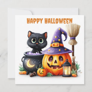 Frohes Halloween schwarze Katze Karte