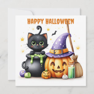 Frohes Halloween schwarze Katze Karte