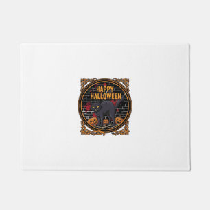 Frohes Halloween Schwarze Katze Kürbisse Knochen_1 Fußmatte