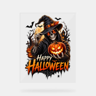 Frohes Halloween-Skelett-Kürbis-Geschenk für Männe Acrylschild