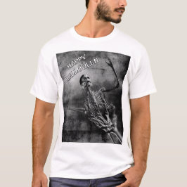 Frohes Halloween. Skelett wird von größerem Skelet T-Shirt