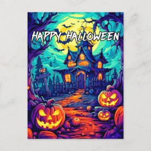 Frohes Halloween Spukhaus Gespensterhaus Postkarte