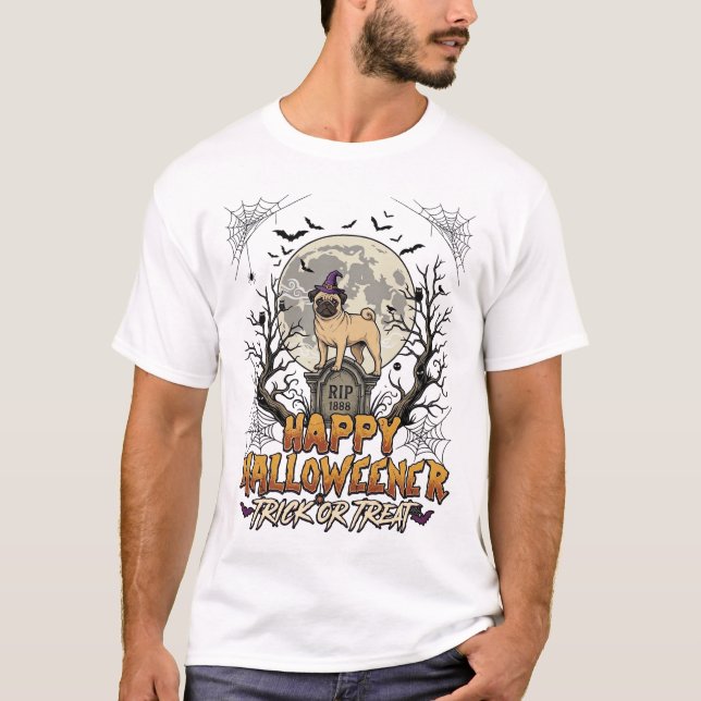Frohes Halloween Streich oder Saß Halloween Mops W T-Shirt (Vorderseite)