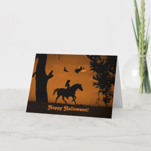 Frohes Halloween Süß mit Mädchen und Pferd Hexe  Karte