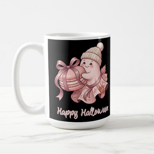 Frohes Halloween Süße Herbsternte Geist&Macaron Kaffeetasse (Links)