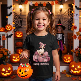 Frohes Halloween Süße Hexenente & rosa Kürbisse Baby T-shirt