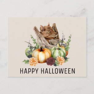 Frohes Halloween Süße kleine Fledermaus mit Kürbis Postkarte