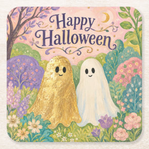 Frohes Halloween Süßer Geist Blumengarten Rechteckiger Pappuntersetzer