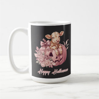 Frohes Halloween Süßes Babykalb & Pastellrosa Kürb Kaffeetasse