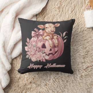 Frohes Halloween Süßes Babykalb & Pastellrosa Kürb Kissen