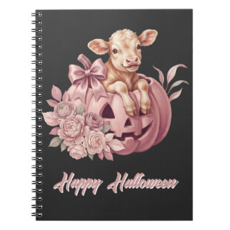 Frohes Halloween Süßes Babykalb & Pastellrosa Kürb Notizblock