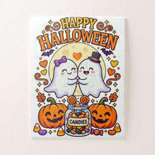 Frohes Halloween Süßes Geisterpärchen mit Bonbongl