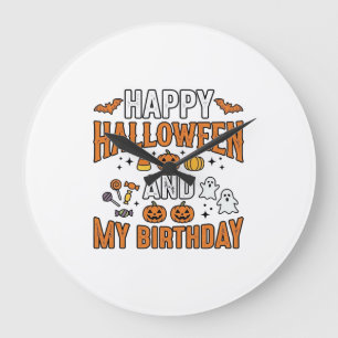 Frohes Halloween und mein Geburtstag Vintage Desig Große Wanduhr