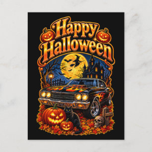 Frohes Halloween Vintage Klassiker USA Muscle Car Postkarte