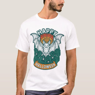 Frohes Halloween Weißes Fledermaus Spinnennetz Spi T-Shirt