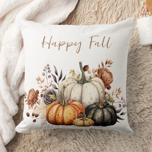 Frohes Herbst Blume und Pumpkins Wasserfarbe Herbs Kissen (Decke)