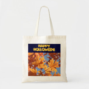 Frohes Holloween! Tragetasche Stoff Orange Blätter