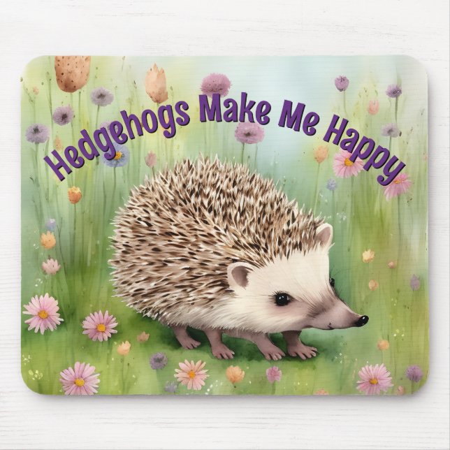 Frohes Igel Wasserfarbe im Bereich der Blume Mousepad (Vorne)