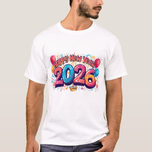 Frohes Jahr 2026 Bunte Feier Ballons Teil T-Shirt