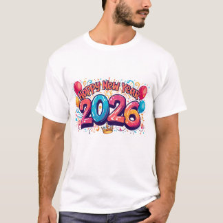Frohes Jahr 2026 Bunte Feier Ballons Teil T-Shirt