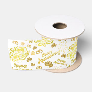 Frohes Jubiläum  Eleganter goldener Text Satinband