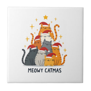 Frohes Katzenweihnachten Katze Weihnachtsbaum Xmas Fliese